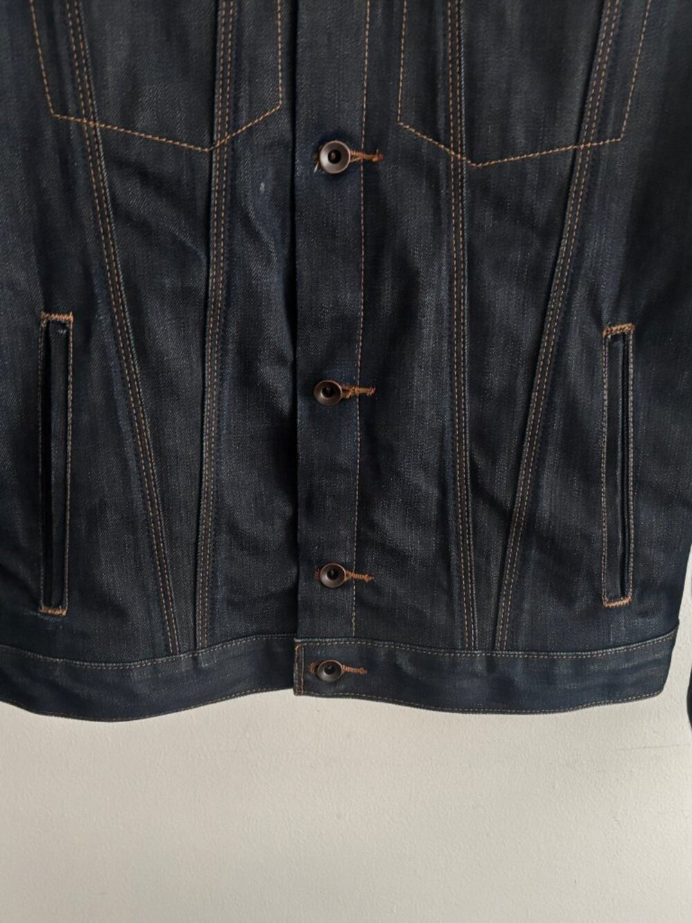 $800 Raleigh USA Cone Mills White Oak Blue/ Indigo Raw Denim Jacket- Small - Picture 3 of 12